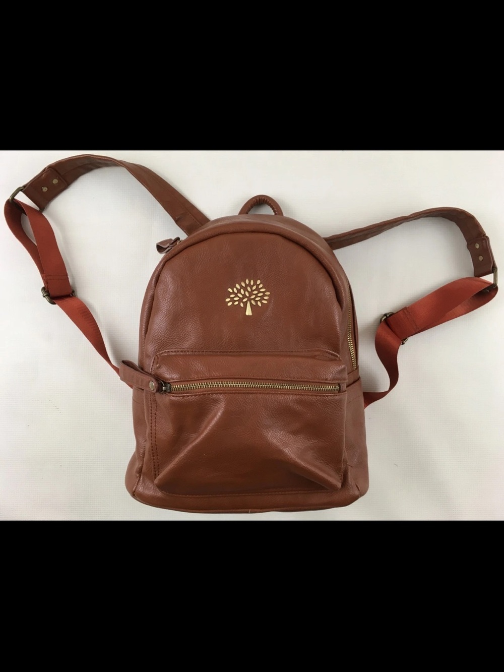 Mulberry Brown Leather Backpack with Gold Tree Emblem